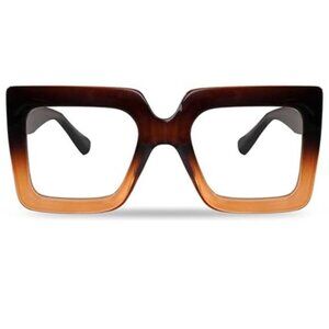 Oversized Square Blue Light Glasses Big Frame Computer Eyewear Brown 2 Tone